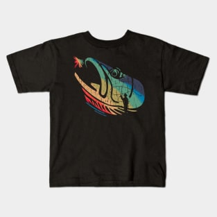 Vintage Distressed Mountain trout Fly Fishing Colorful Fish Art Kids T-Shirt